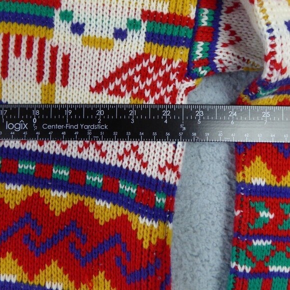 Vintage One Step Up Sweater Womens M  Bright Colors Dancing All Over 80s Loose - Picture 7 of 10